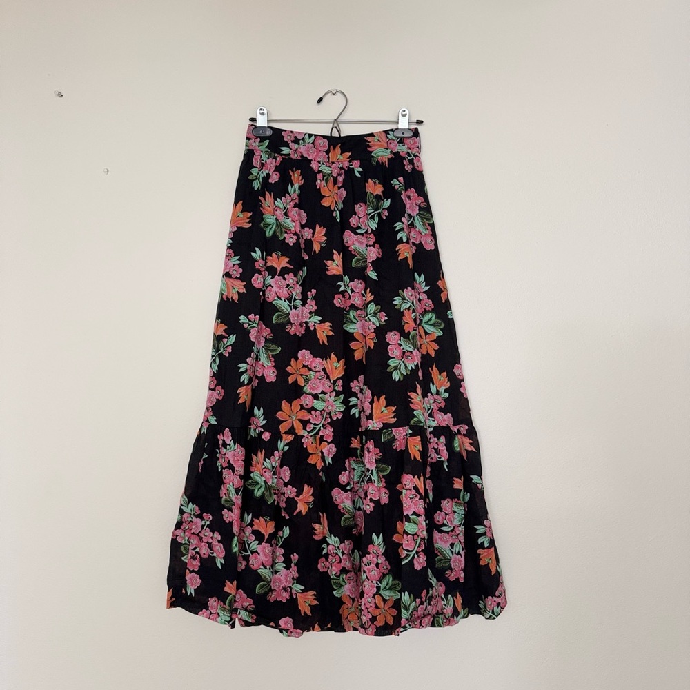 Ann Taylor Floral Maxi Skirt in Black with Pink and Green